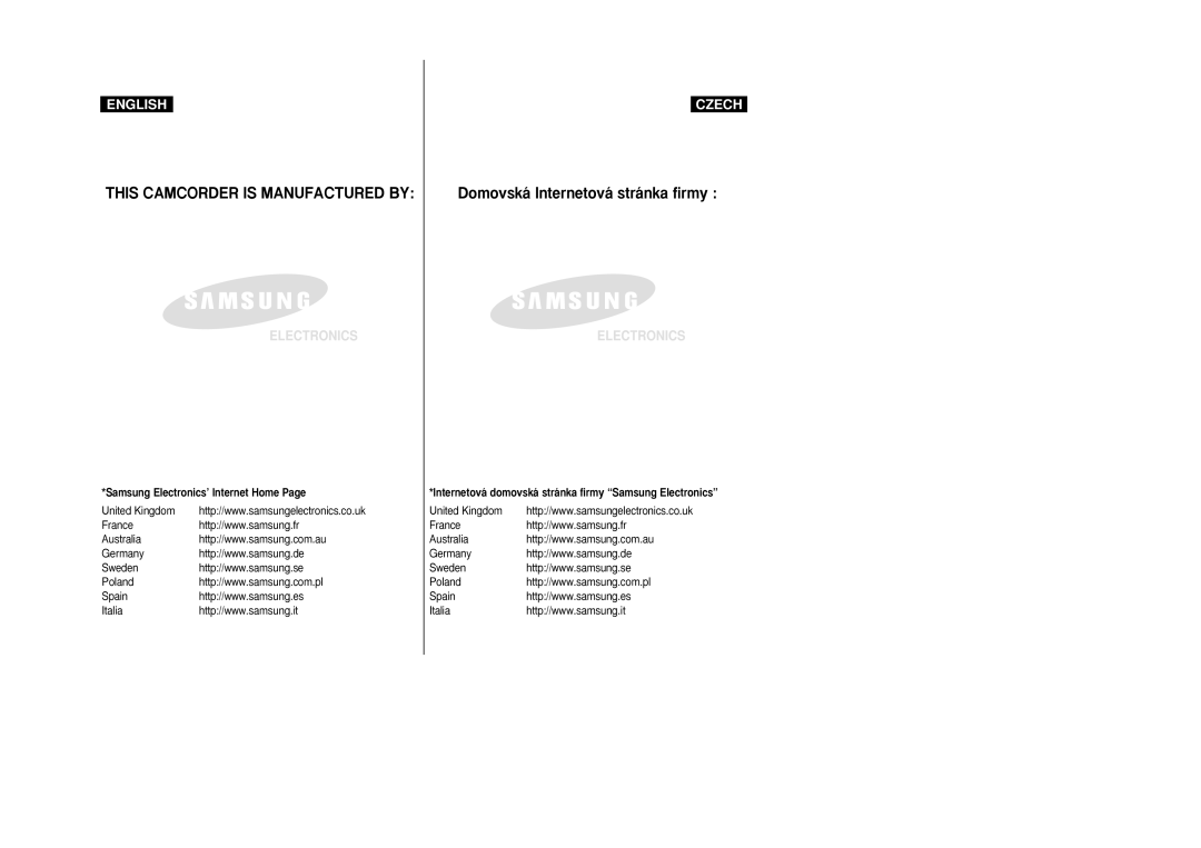 Samsung VP-D26i manual This Camcorder is Manufactured by, Samsung Electronics’ Internet Home 