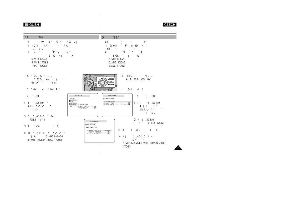 Samsung VP-D26i manual Adjusting the LCD, Nastavení LCD monitoru, Bright Select Bright Adjust Colour Adjust 