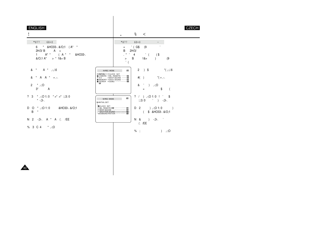 Samsung VP-D26i manual Shutter Sound Zvuk závûrky, Stisknûte tlaãítko Menu Zobrazí se seznam poloÏek nabídky 