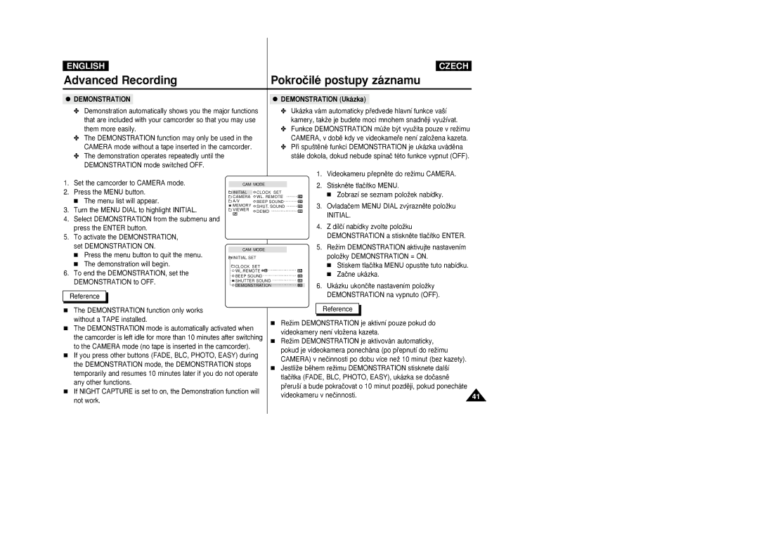 Samsung VP-D26i manual Demonstration Ukázka, Initial 