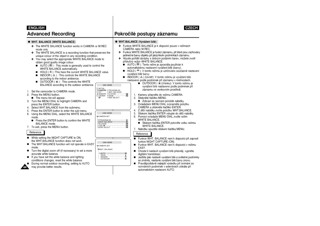 Samsung VP-D26i manual WHT.BALANCE VyváÏení bílé 