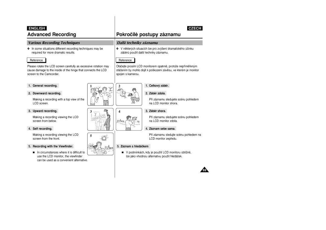 Samsung VP-D26i manual Various Recording Techniques Dal‰í techniky záznamu 