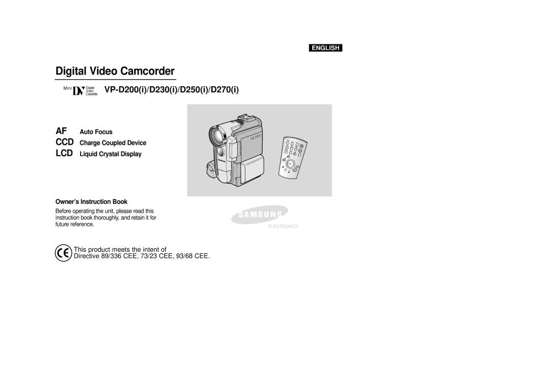 Samsung VP-D250, VP-D270, VP-D200(I), VP-D230 manual Digital Video Camcorder, VP-D200i/D230i/D250i/D270i 