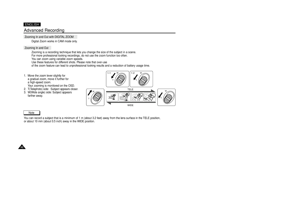 Samsung VP-D200(I), VP-D270, VP-D250, VP-D230 manual Zooming In and Out with Digital Zoom 