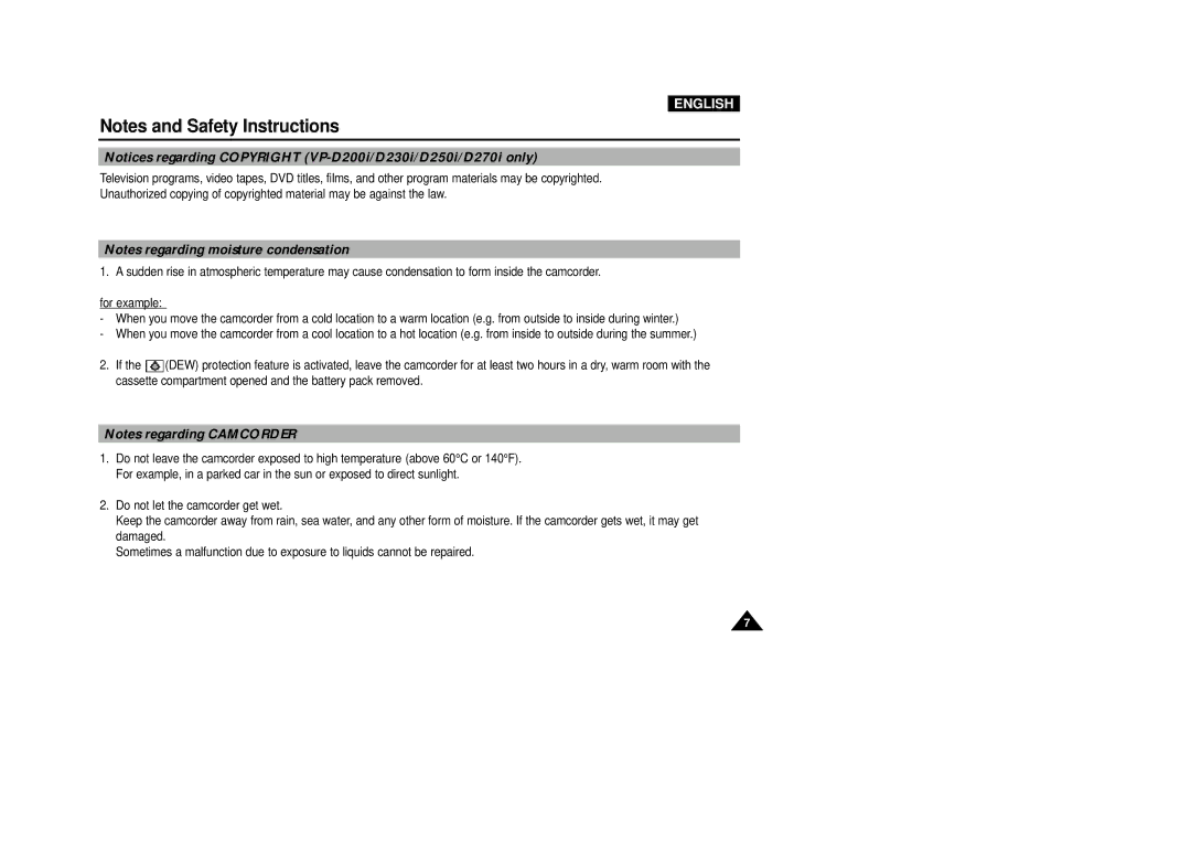 Samsung VP-D230, VP-D270, VP-D250, VP-D200(I) manual For example 