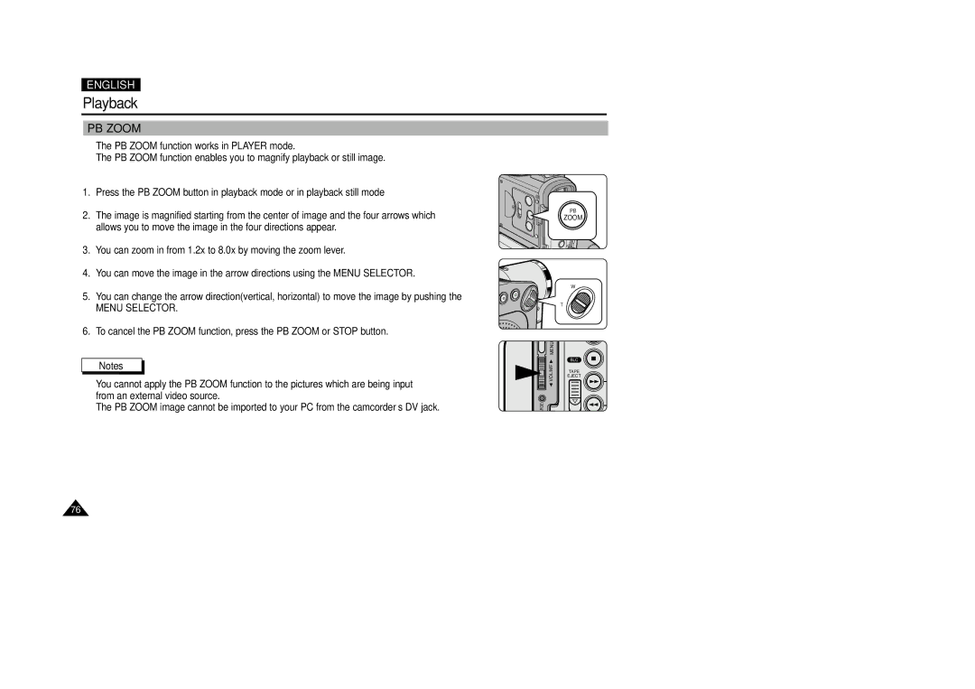 Samsung VP-D270, VP-D250, VP-D200(I), VP-D230 manual PB Zoom 