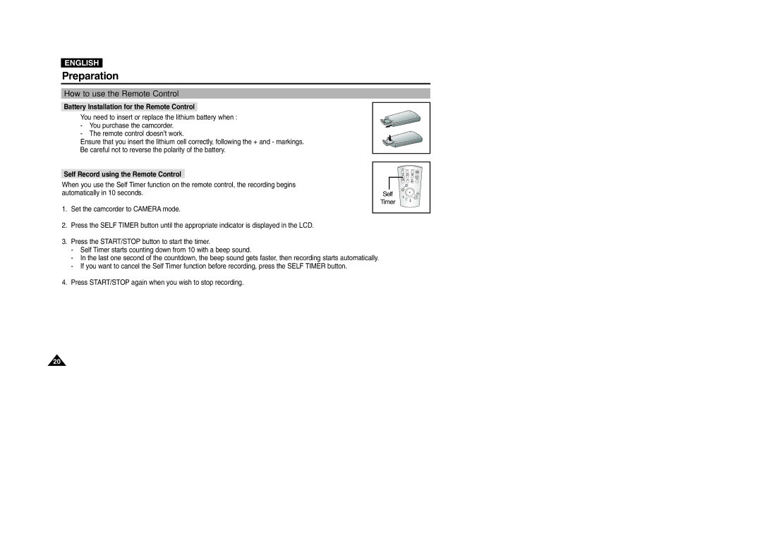 Samsung VP-D301(i), D305(i) manual Preparation, How to use the Remote Control, Battery Installation for the Remote Control 