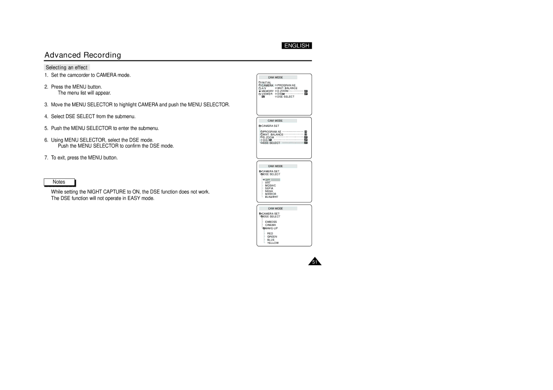 Samsung D305(i), VP-D301(i), D303(i), D303D(i), D307(i) manual Selecting an effect 