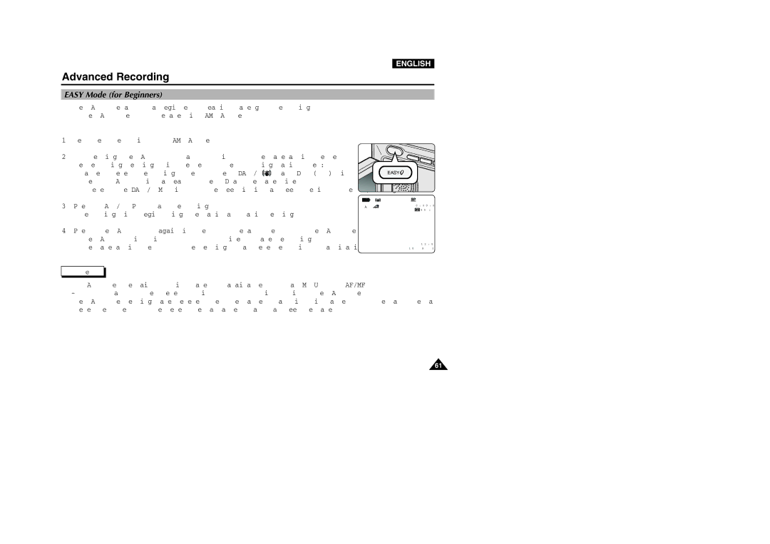 Samsung D305(i), VP-D301(i), D303(i), D303D(i), D307(i) manual Easy Mode for Beginners 