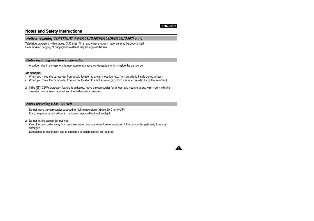 Samsung D303(i), VP-D301(i), D305(i), D303D(i), D307(i) manual For example 