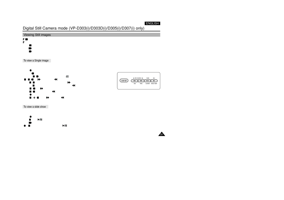 Samsung D305(i), VP-D301(i), D303(i), D303D(i), D307(i) Viewing Still images, To view a Single image, To view a slide show 