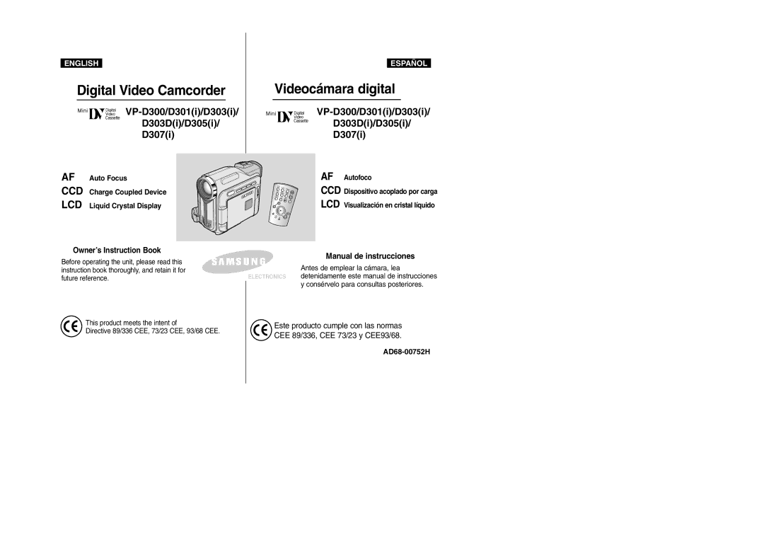 Samsung VP-D305, VP-D307, VP-D300, VP-D303D manual Digital Video Camcorder 