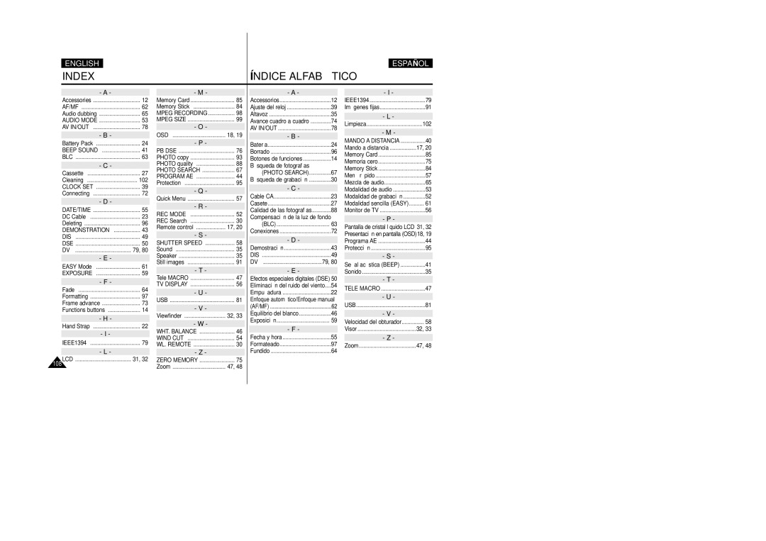 Samsung VP-D307, VP-D305, VP-D300, VP-D303D manual Osd, WHT. Balance, AV IN/OUT Mando a Distancia, Photo Search 