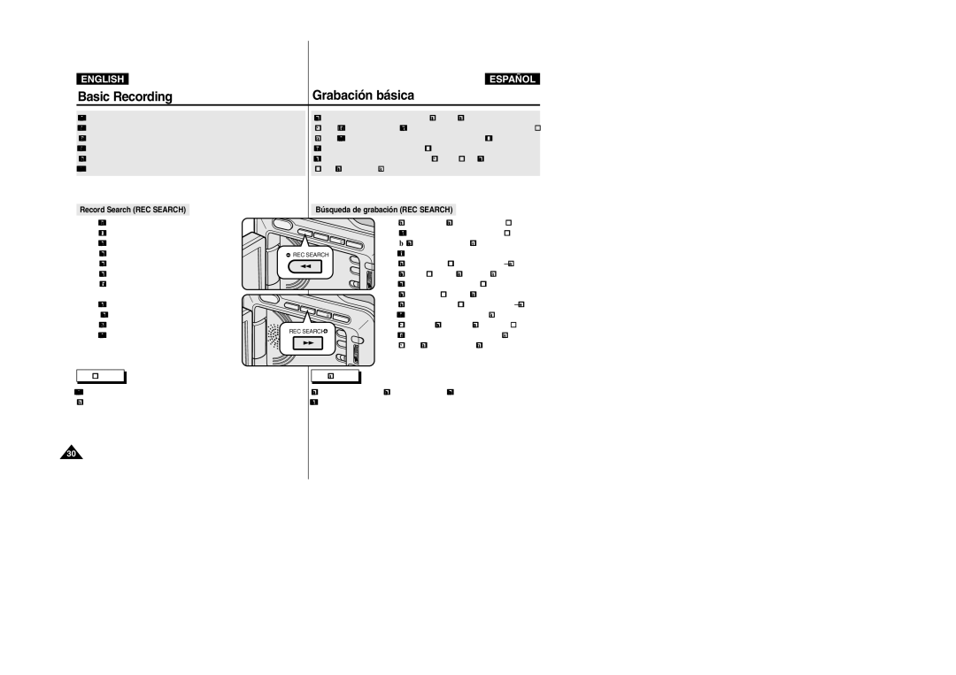 Samsung VP-D307, VP-D305, VP-D300, VP-D303D manual Record Search REC Search Búsqueda de grabación REC Search 