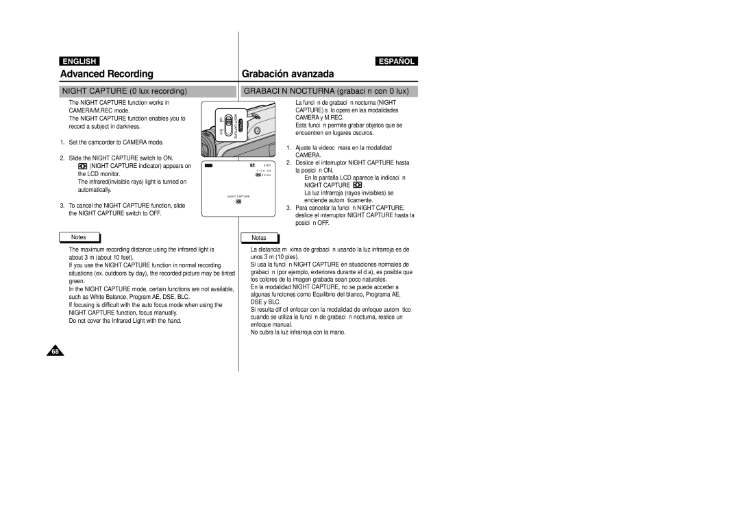 Samsung VP-D307, VP-D305, VP-D300, VP-D303D manual Night Capture 0 lux recording, Camera 