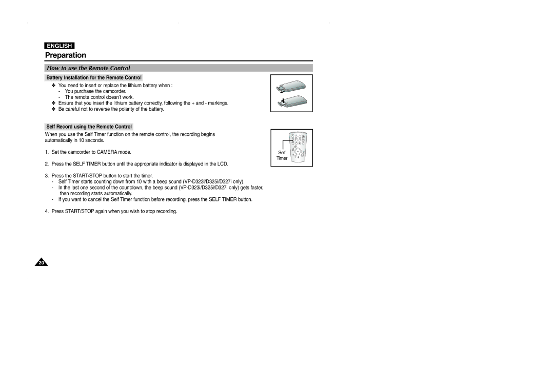 Samsung D325(i), VP-D323(i), D327(i) manual How to use the Remote Control, Battery Installation for the Remote Control 