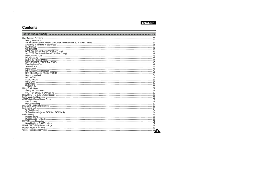 Samsung VP-D323(i), D327(i), D325(i) manual Advanced Recording 