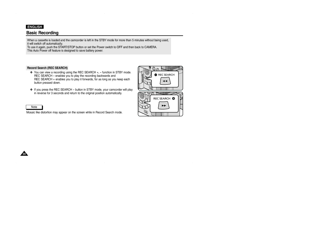 Samsung VP-D323(i), D327(i), D325(i) manual Record Search REC Search 