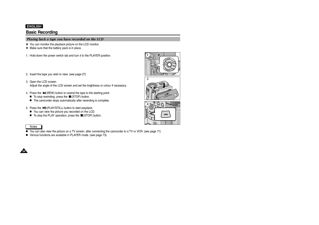 Samsung D327(i), VP-D323(i), D325(i) manual Playing back a tape you have recorded on the LCD 