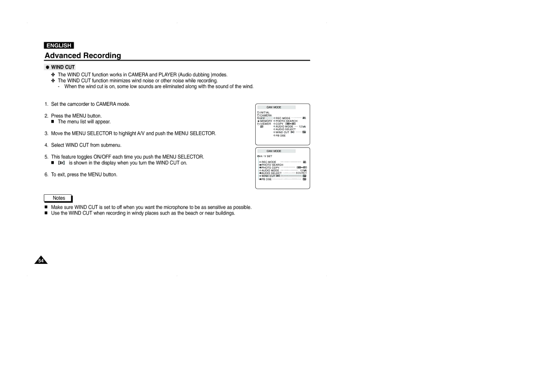 Samsung VP-D323(i), D327(i), D325(i) manual Wind CUT 