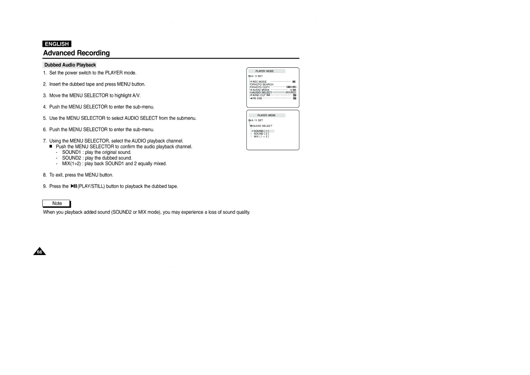 Samsung VP-D323(i), D327(i), D325(i) manual Dubbed Audio Playback 