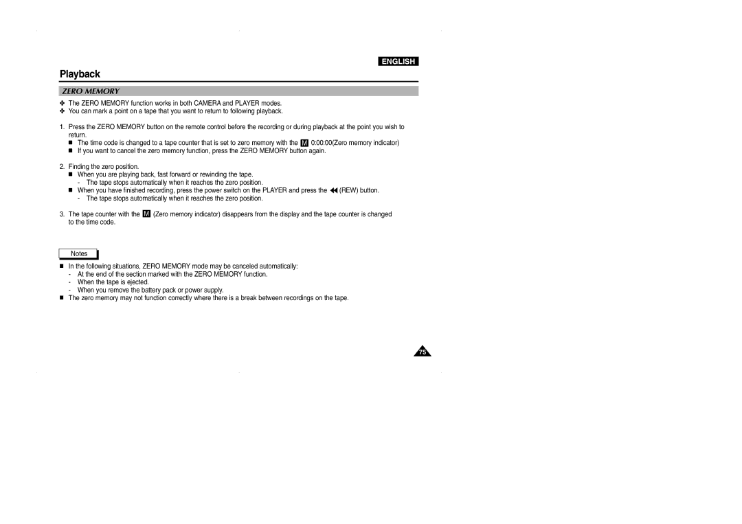 Samsung VP-D323(i), D327(i), D325(i) manual Zero Memory 