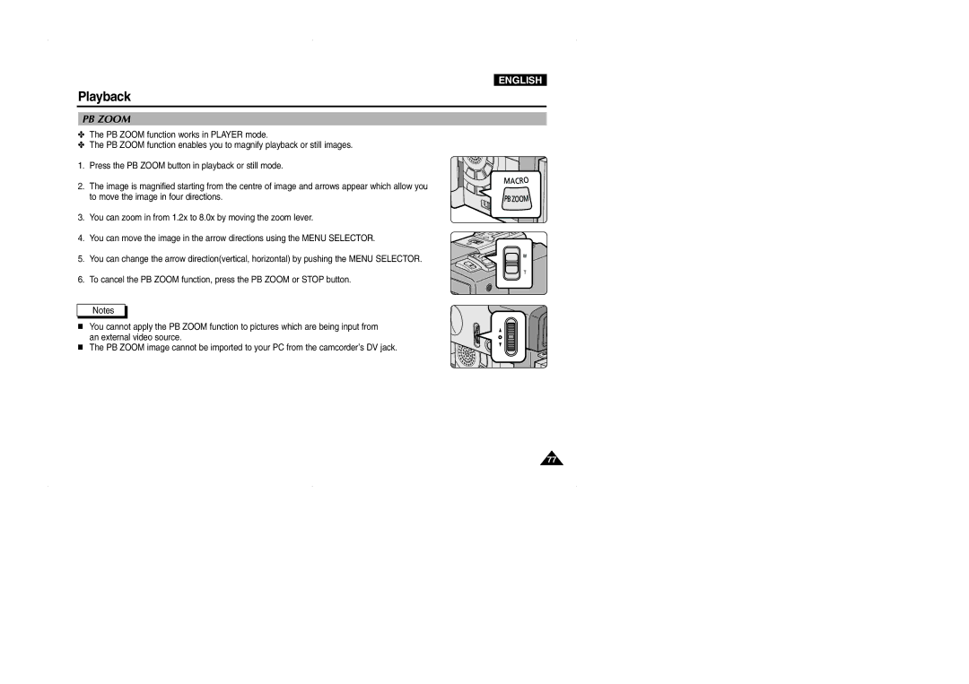 Samsung D325(i), VP-D323(i), D327(i) manual PB Zoom 