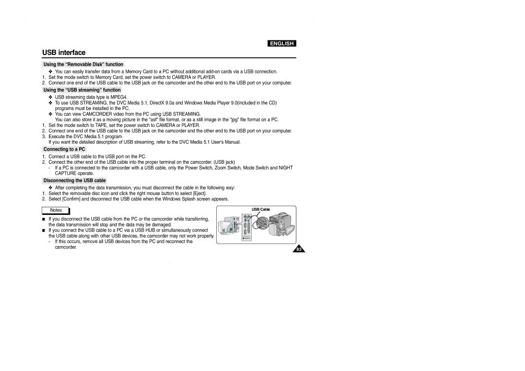 Samsung D325(i), D327(i) Using the Removable Disk function, Using the USB streaming function, Disconnecting the USB cable 