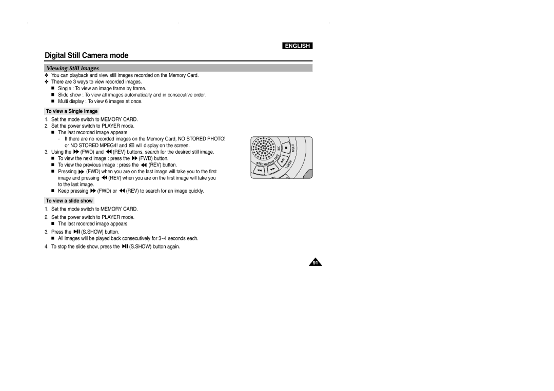 Samsung D327(i), VP-D323(i), D325(i) manual Viewing Still images, To view a Single image, To view a slide show 