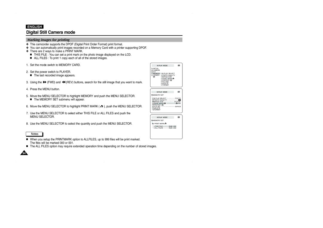 Samsung D327(i), VP-D323(i), D325(i) manual Marking images for printing 