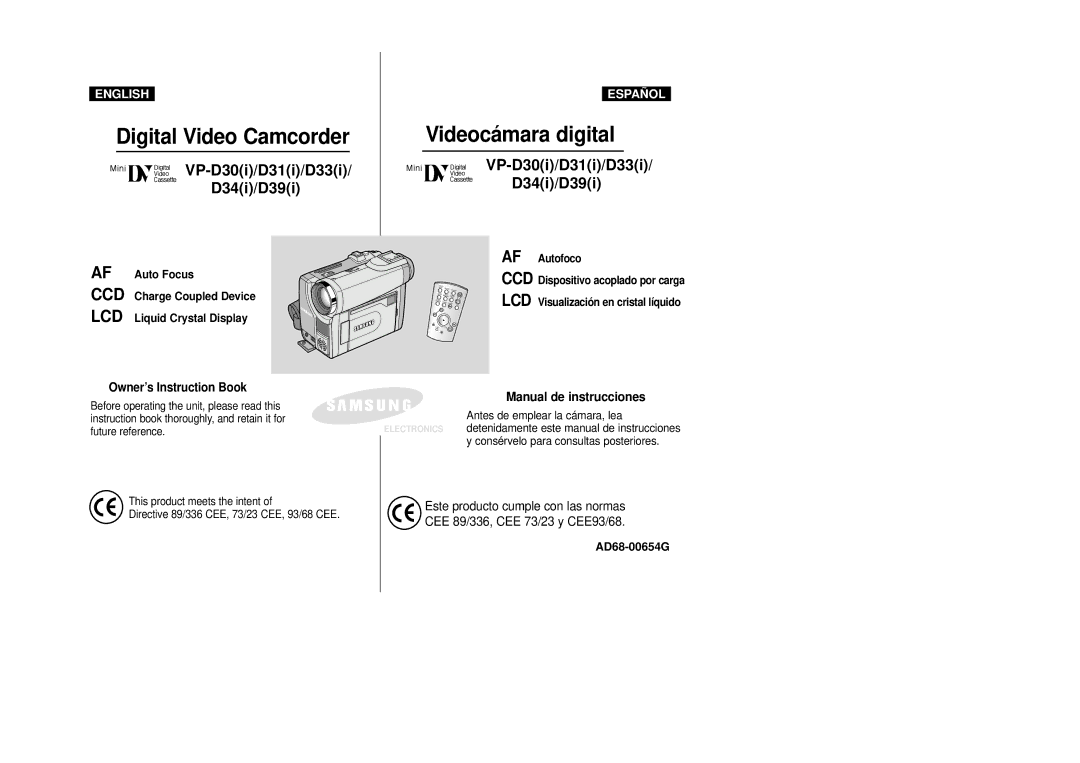 Samsung VP-D34(i), VP-D33(i), VP-D31(i), VP-D39(i), VP-D30(i) manual Digital Video Camcorder, VP-D30i/D31i/D33i D34i/D39i 