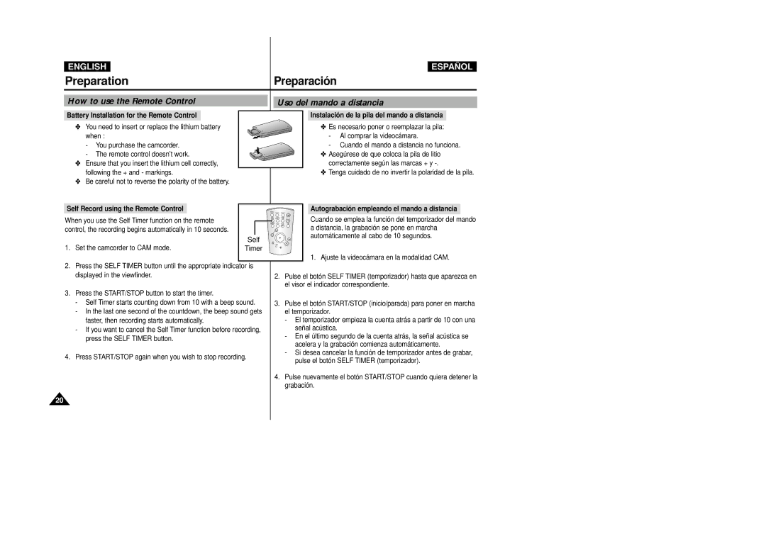 Samsung VP-D33(i), VP-D34(i), VP-D31(i), VP-D39(i), VP-D30(i) manual How to use the Remote Control, Uso del mando a distancia 