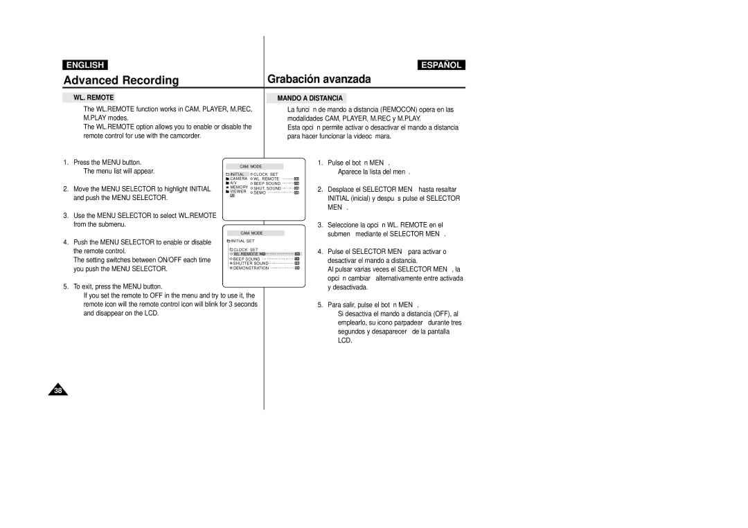 Samsung VP-D39(i), VP-D33(i), VP-D34(i), VP-D31(i), VP-D30(i) manual Mando a Distancia, Lcd 