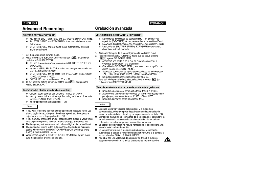 Samsung VP-D31(i), VP-D33(i), VP-D34(i), VP-D39(i), VP-D30(i) manual Shutter Speed & Exposure 