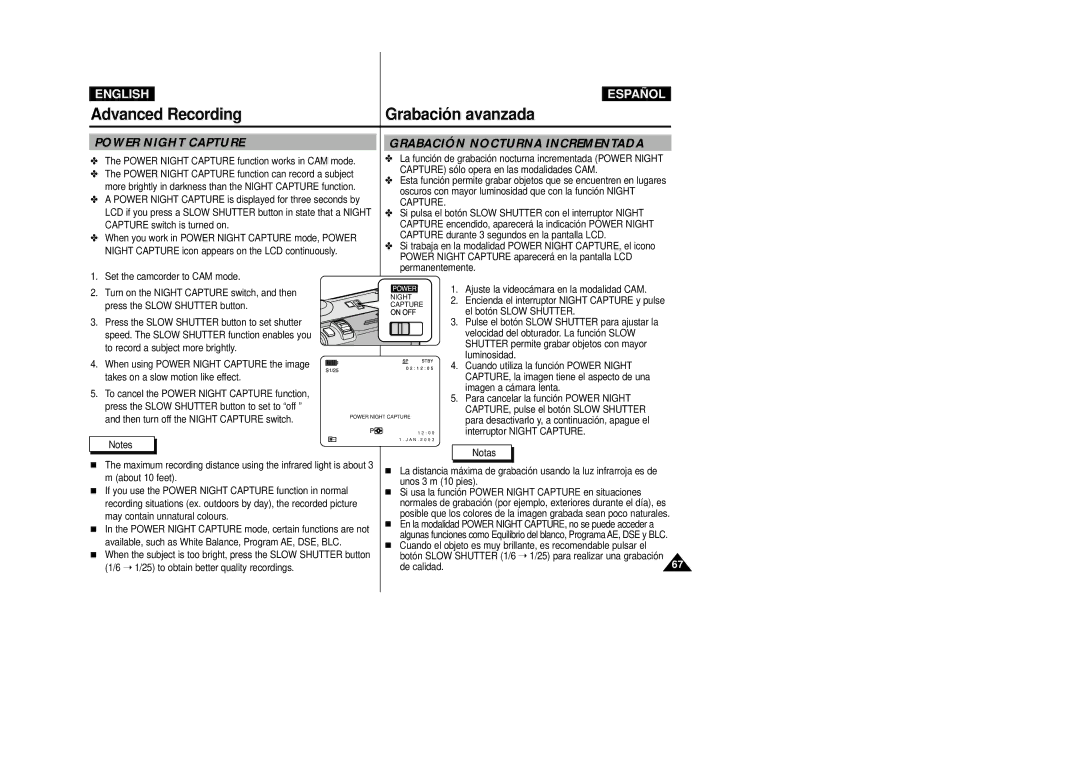 Samsung VP-D31(i), VP-D33(i), VP-D34(i), VP-D39(i), VP-D30(i) manual Power Night Capture function works in CAM mode, De calidad 