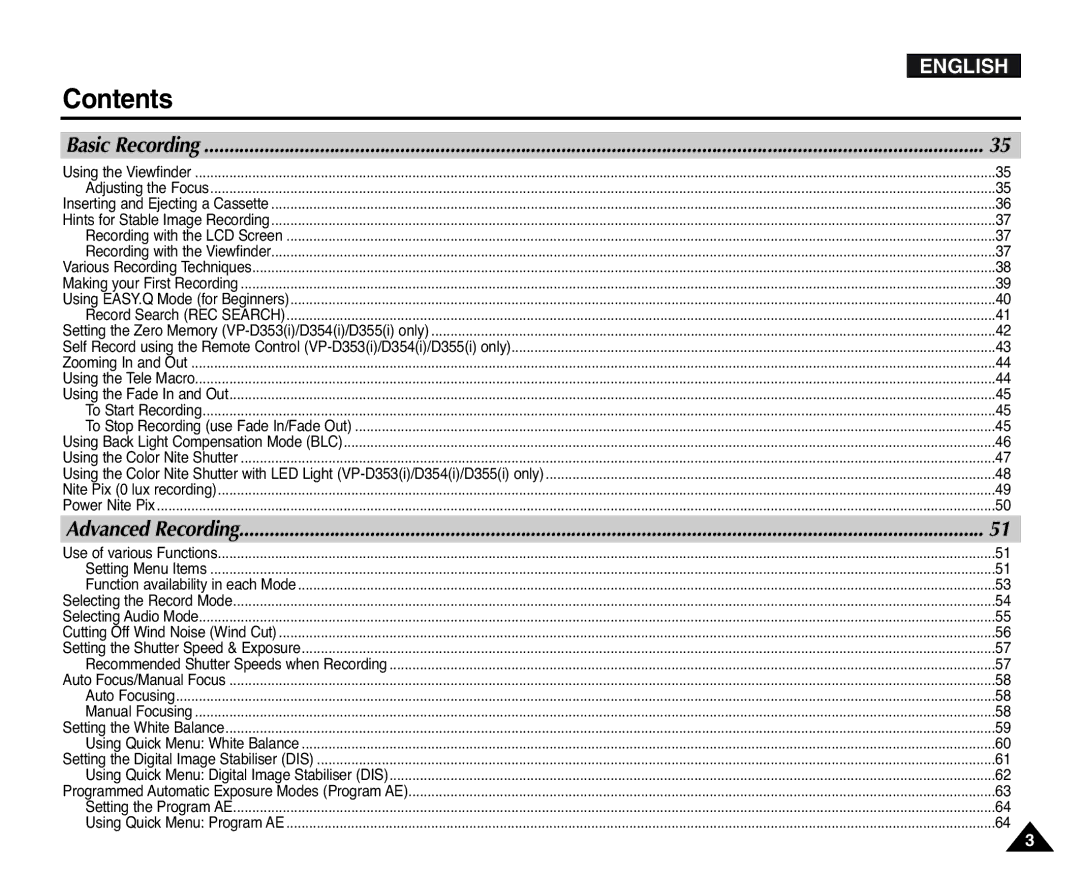 Samsung D352(i), VP-D351(i), D353(i), D355(i), D354(i) manual English 