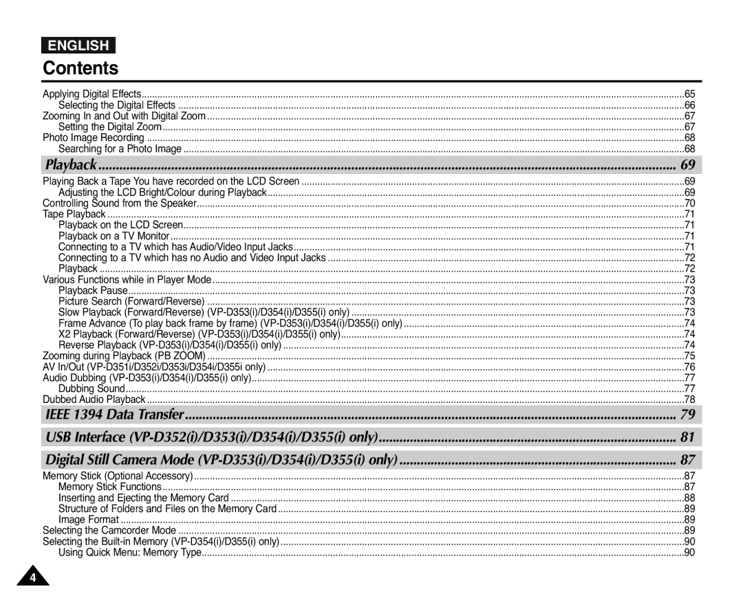 Samsung D354(i), VP-D351(i), D353(i), D355(i), D352(i) manual Playback 