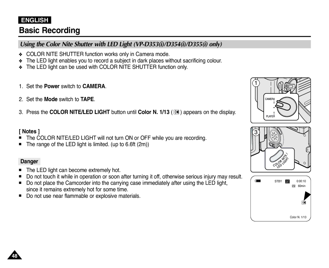 Samsung D352(i), VP-D351(i), D353(i), D355(i), D354(i) manual Color N /13 