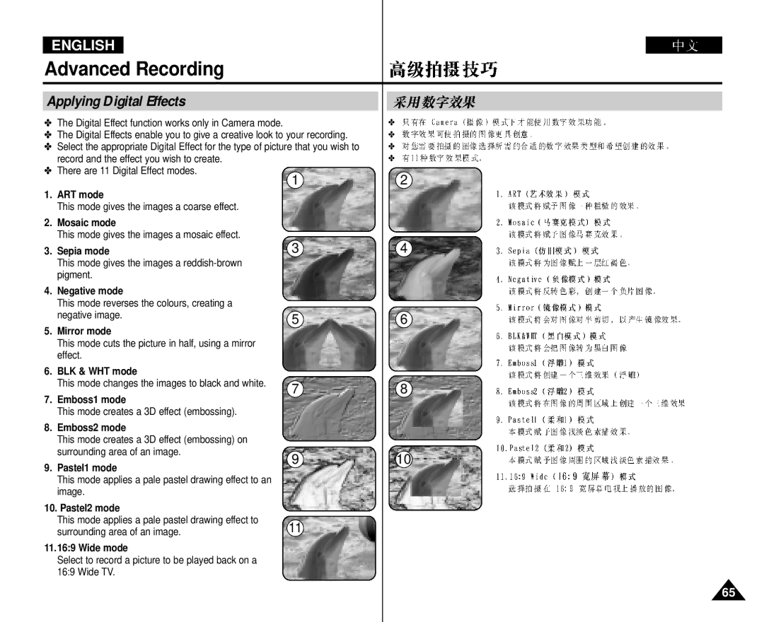 Samsung VP-D352 manual Applying Digital Effects 