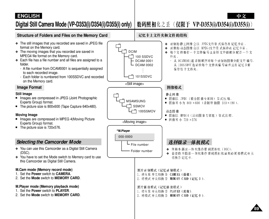 Samsung VP-D352 manual Selecting the Camcorder Mode, Image Format 