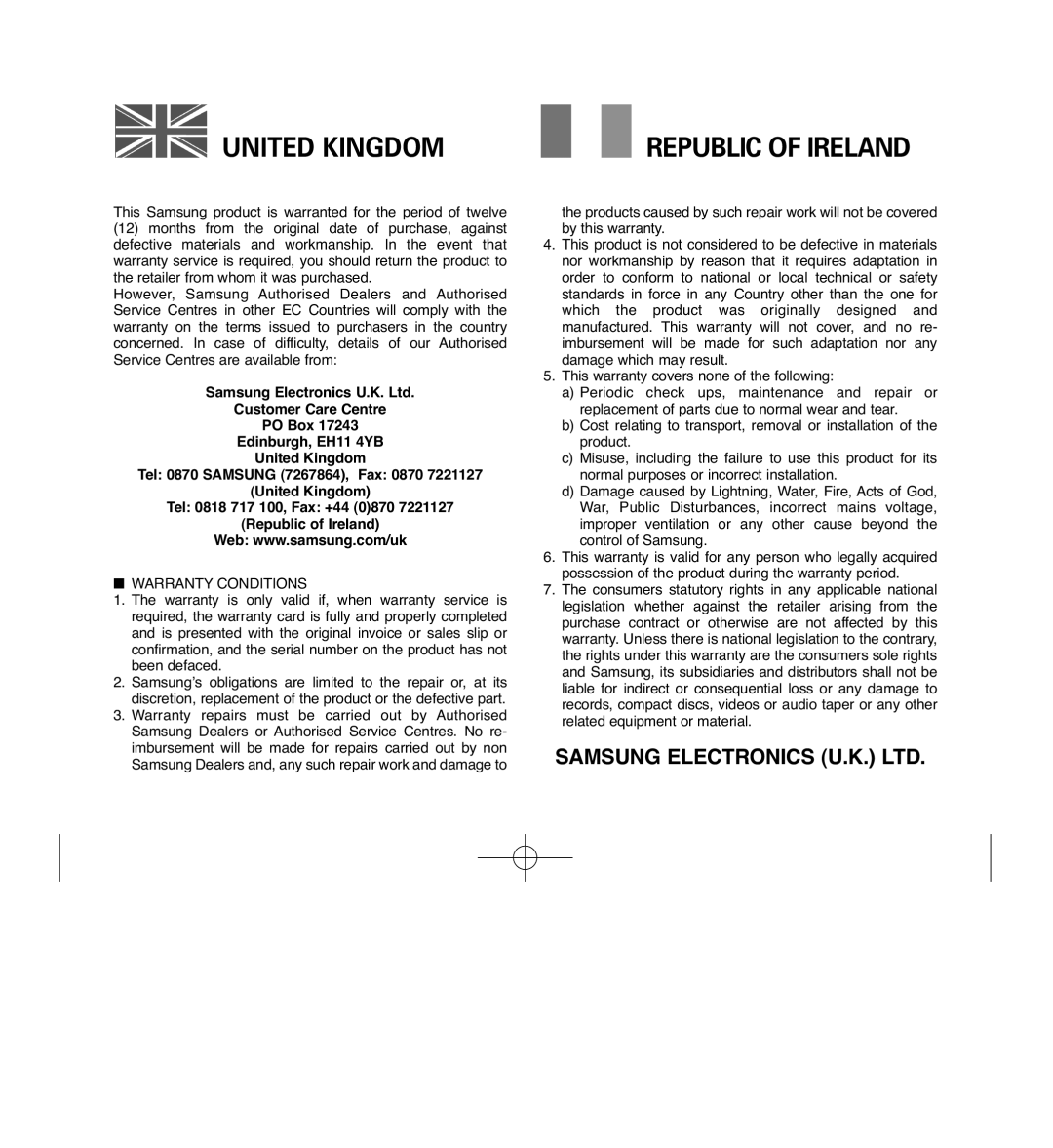 Samsung D372WH(i), VP-D371(i), D975W(i), D371W(i) manual United Kingdom 