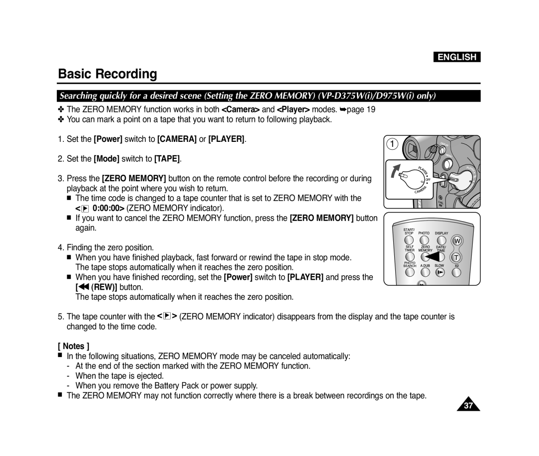 Samsung D975W(i), VP-D371(i), D372WH(i), D371W(i) manual Œœ REW button 