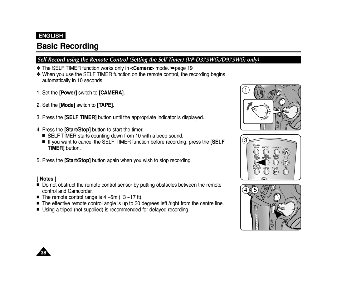 Samsung D372WH(i), VP-D371(i), D975W(i), D371W(i) manual Basic Recording 