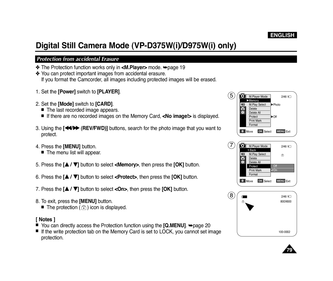 Samsung D371W(i), VP-D371(i), D975W(i), D372WH(i) manual Protection from accidental Erasure 