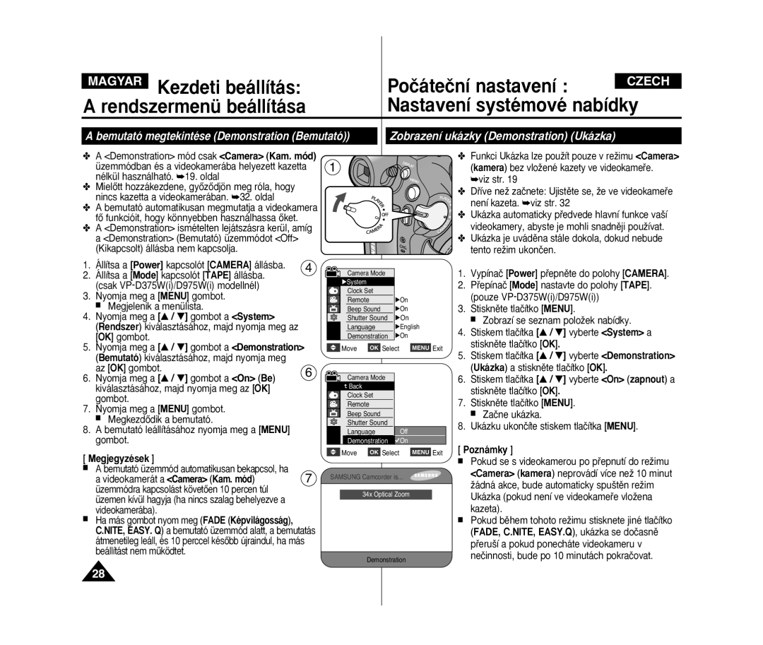 Samsung VP-D371/XEO, VP-D371W/XEO manual Zobrazení ukázky Demonstration Ukázka, Bemutató megtekintése Demonstration Bemutató 