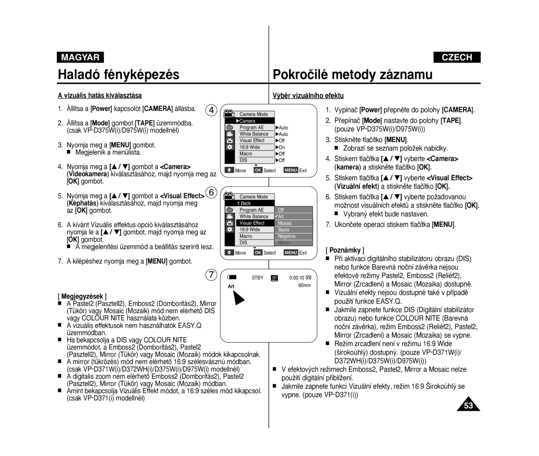 Samsung VP-D375W/XEO manual Vizuális hatás kiválasztása ˘bûr vizuálního efektu, Vizuální efekt a stisknûte tlaãítko OK 