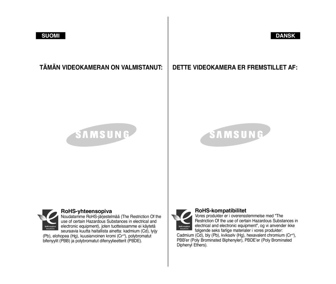 Samsung VP-D371/XEE, VP-D371W/XEE manual RoHS-yhteensopiva 