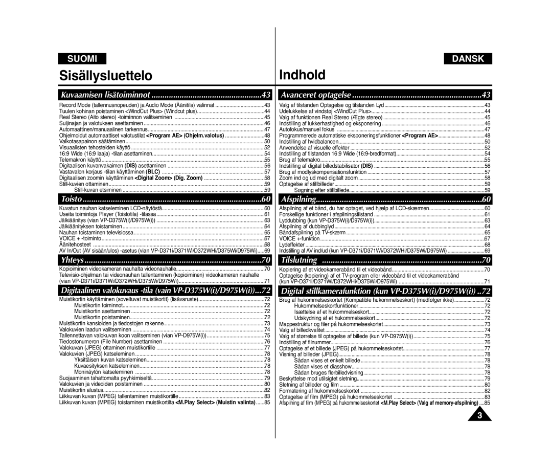 Samsung VP-D371W/XEE, VP-D371/XEE manual Suomi 