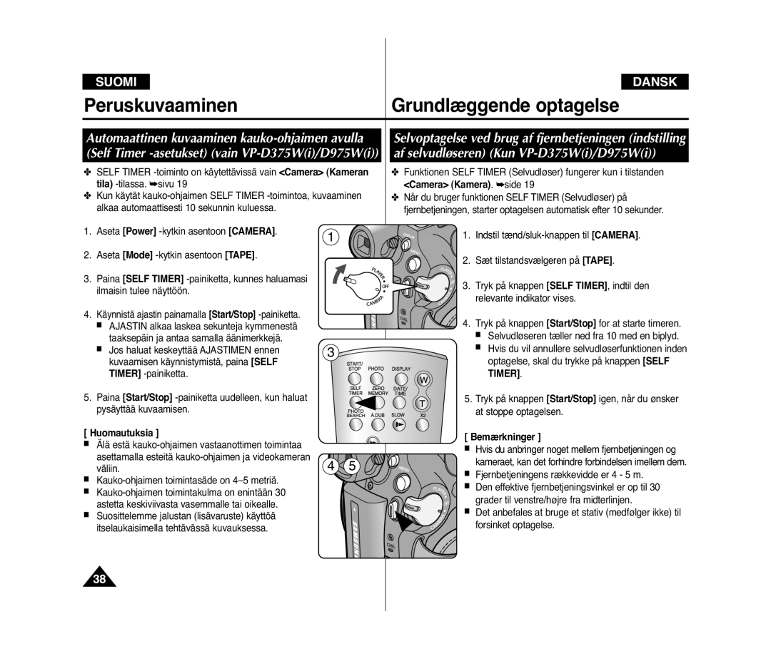 Samsung VP-D371/XEE, VP-D371W/XEE manual Af selvudløseren Kun VP-D375Wi/D975Wi 