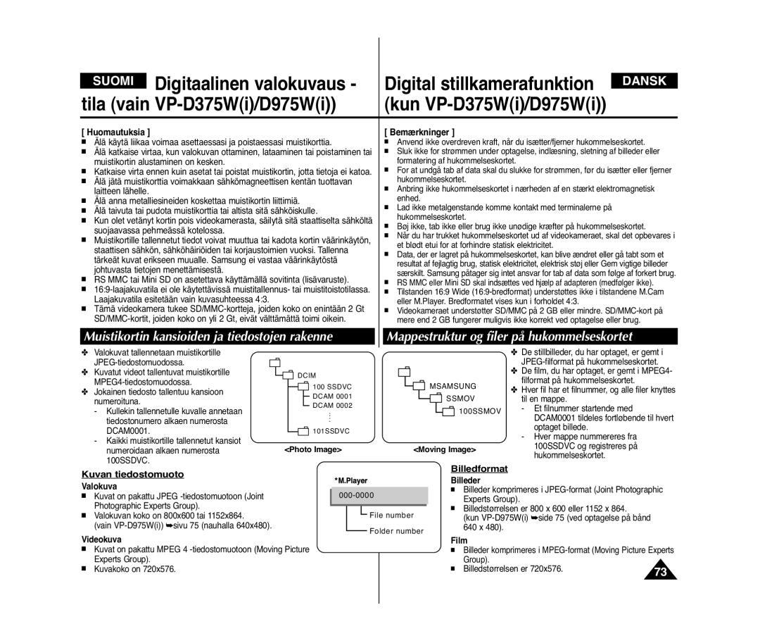 Samsung VP-D371W/XEE Muistikortin kansioiden ja tiedostojen rakenne, Mappestruktur og filer på hukommelseskortet, Valokuva 